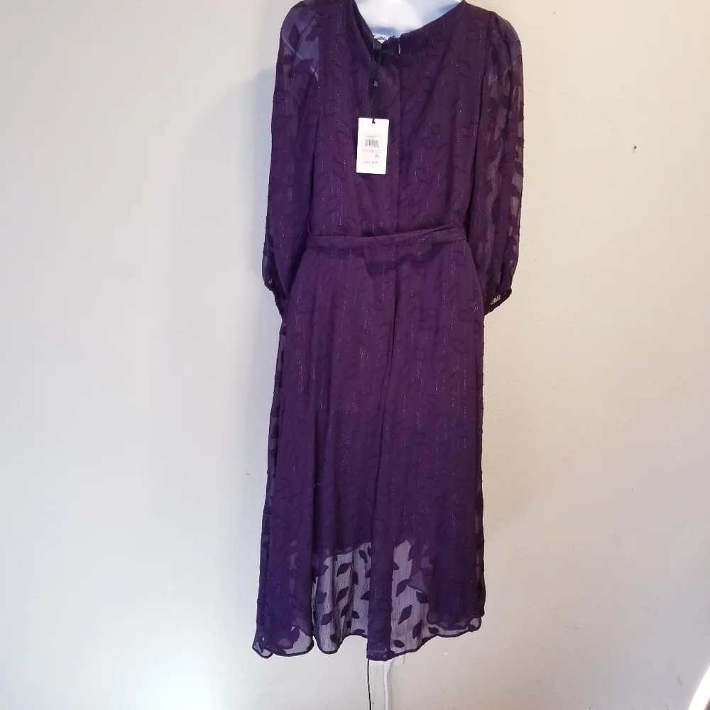 Nwt dkny purple balloon sleeves faux wrap dress_4